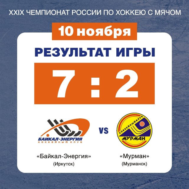 XXIX Чемпионат России. Байкал-Энергия (Иркутск) – Мурман (Мурманск) 7:2 (2:1)